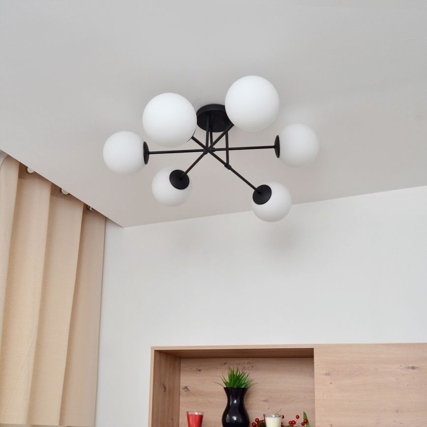 Candeeiro integrado MOON 6xE27/15W/230V preto