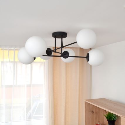 Candeeiro integrado MOON 6xE27/15W/230V preto