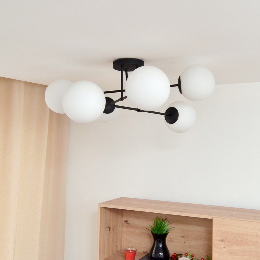 Candeeiro integrado MOON 6xE27/15W/230V preto