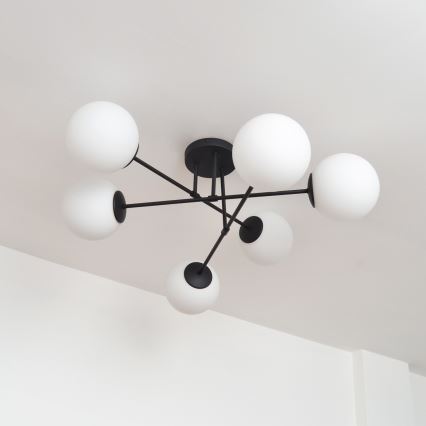 Candeeiro integrado MOON 6xE27/15W/230V preto