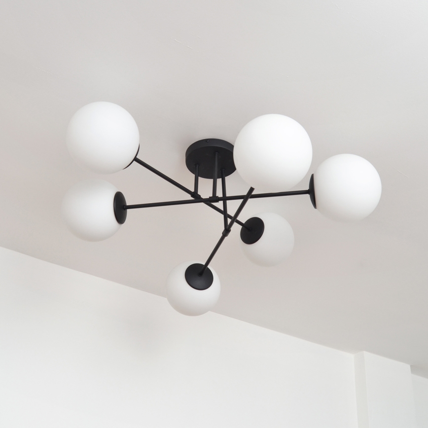 Candeeiro integrado MOON 6xE27/15W/230V preto
