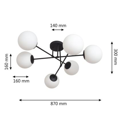 Candeeiro integrado MOON 6xE27/15W/230V preto