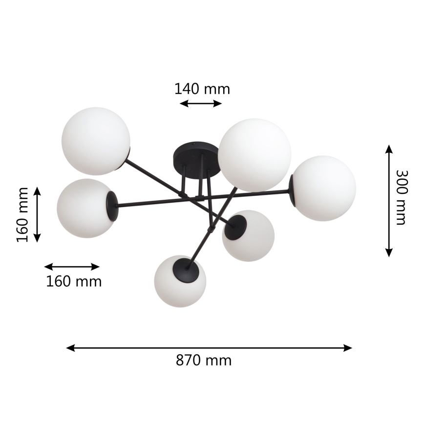 Candeeiro integrado MOON 6xE27/15W/230V preto
