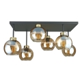 Candeeiro integrado NESSA 6xE27/60W/230V preto/dourado/fumado bege