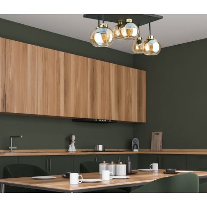 Candeeiro integrado NESSA 6xE27/60W/230V preto/dourado/fumado bege