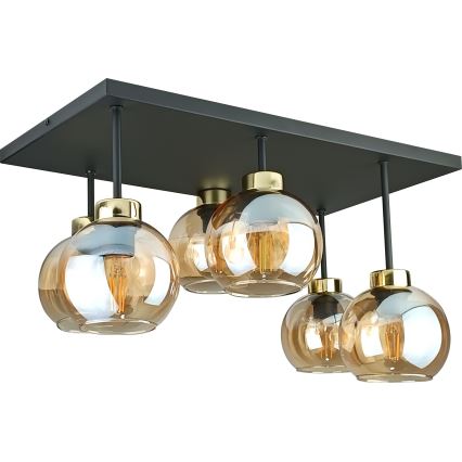 Candeeiro integrado NESSA 6xE27/60W/230V preto/dourado/fumado bege