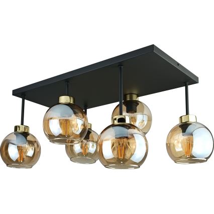 Candeeiro integrado NESSA 6xE27/60W/230V preto/dourado/fumado bege