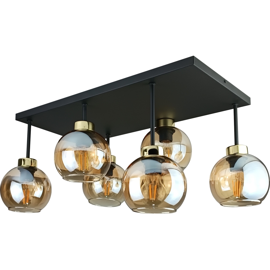 Candeeiro integrado NESSA 6xE27/60W/230V preto/dourado/fumado bege
