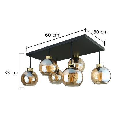 Candeeiro integrado NESSA 6xE27/60W/230V preto/dourado/fumado bege