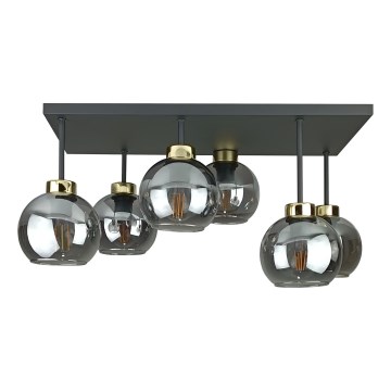 Candeeiro integrado NESSA 6xE27/60W/230V preto/dourado/fumado preto