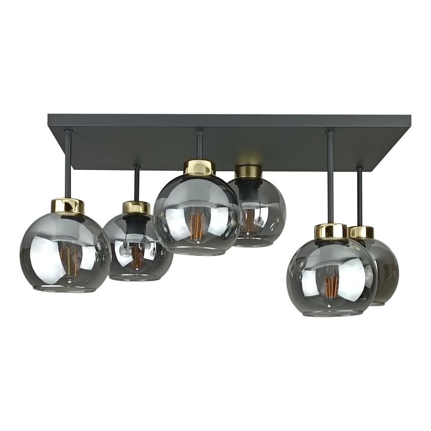 Candeeiro integrado NESSA 6xE27/60W/230V preto/dourado/fumado preto