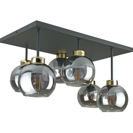 Candeeiro integrado NESSA 6xE27/60W/230V preto/dourado/fumado preto