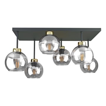 Candeeiro integrado NESSA 6xE27/60W/230V preto/dourado/transparente