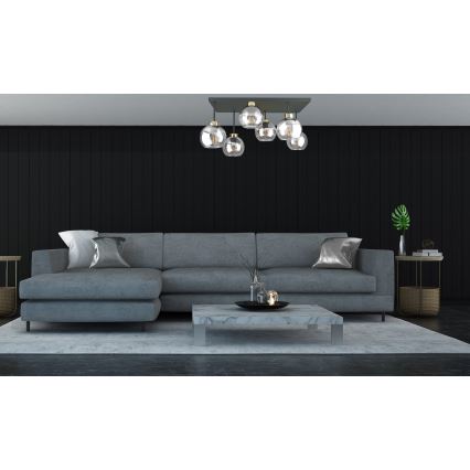 Candeeiro integrado NESSA 6xE27/60W/230V preto/dourado/transparente