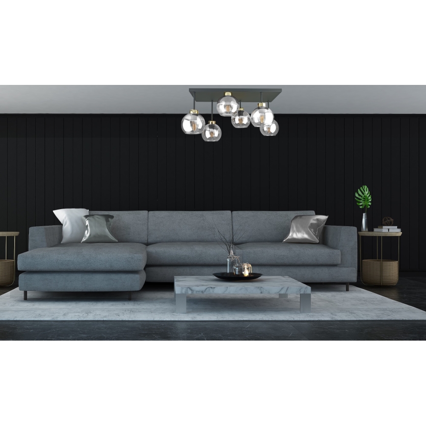 Candeeiro integrado NESSA 6xE27/60W/230V preto/dourado/transparente