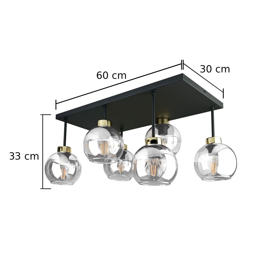 Candeeiro integrado NESSA 6xE27/60W/230V preto/dourado/transparente