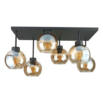 Candeeiro integrado NESSA 6xE27/60W/230V preto/fumado bege