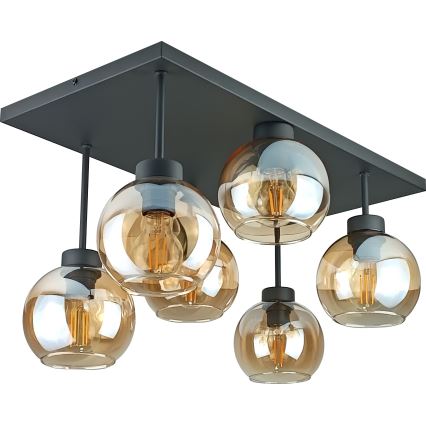 Candeeiro integrado NESSA 6xE27/60W/230V preto/fumado bege