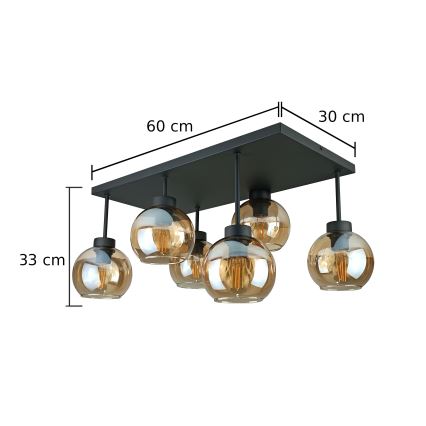 Candeeiro integrado NESSA 6xE27/60W/230V preto/fumado bege