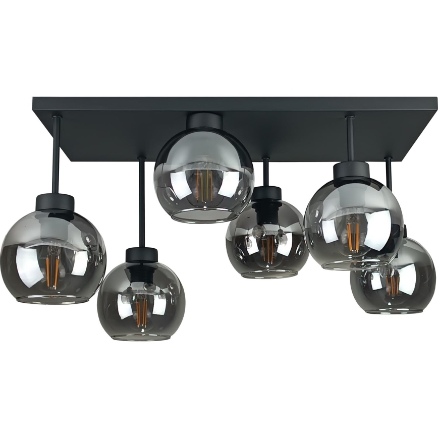 Candeeiro integrado NESSA 6xE27/60W/230V preto/fumado preto
