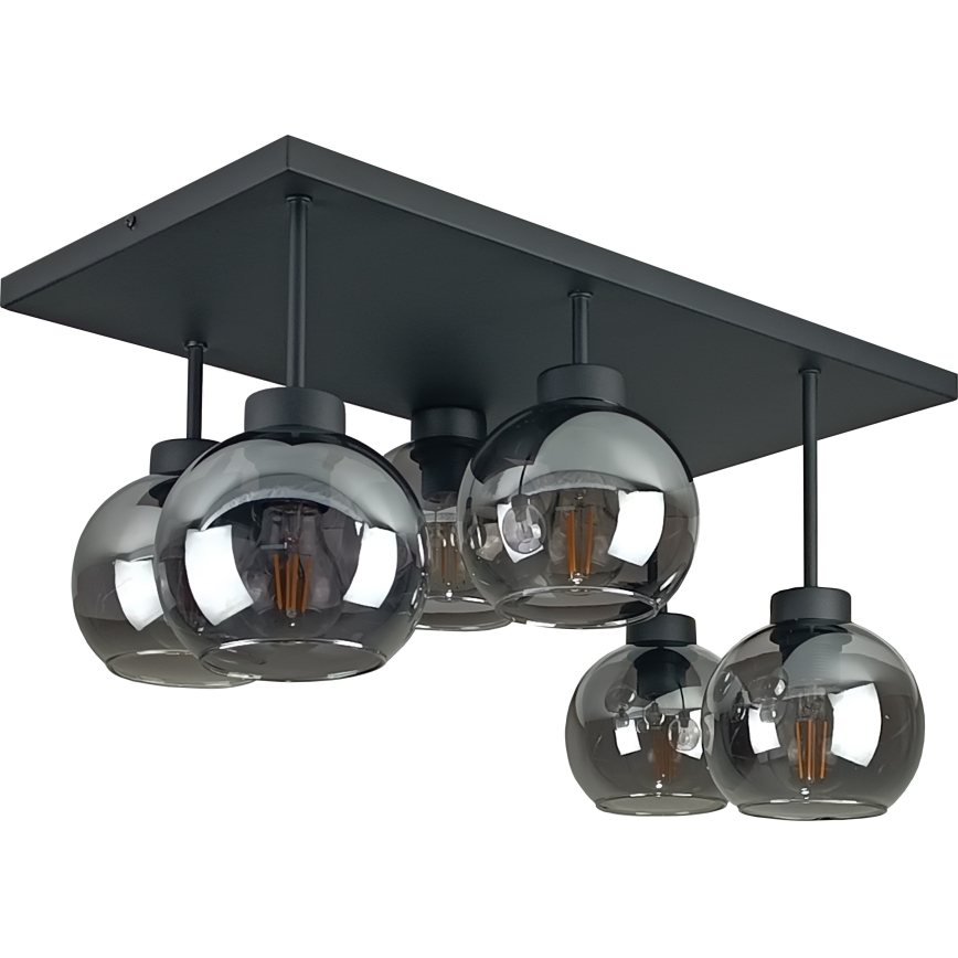 Candeeiro integrado NESSA 6xE27/60W/230V preto/fumado preto