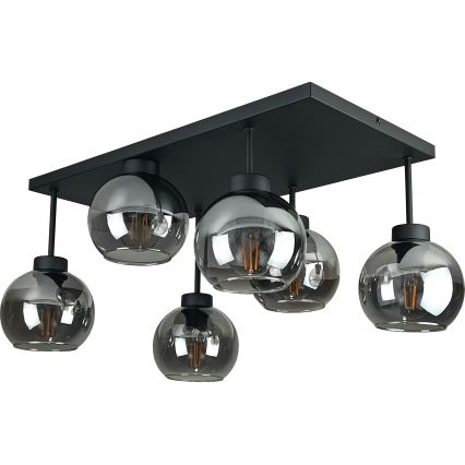 Candeeiro integrado NESSA 6xE27/60W/230V preto/fumado preto