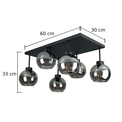 Candeeiro integrado NESSA 6xE27/60W/230V preto/fumado preto