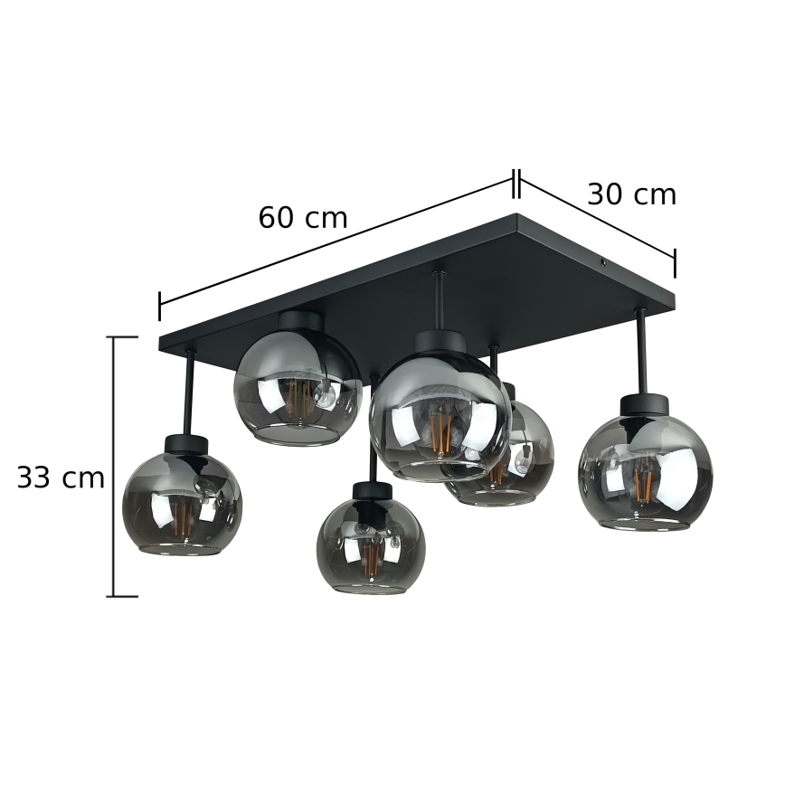Candeeiro integrado NESSA 6xE27/60W/230V preto/fumado preto