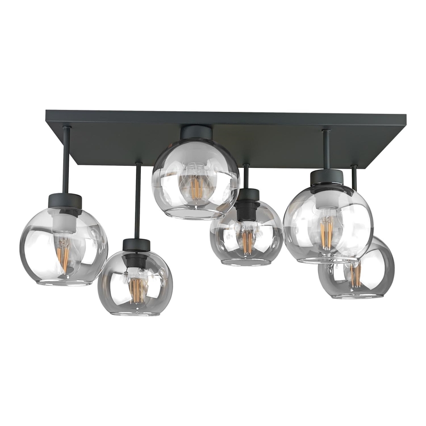 Candeeiro integrado NESSA 6xE27/60W/230V preto/transparente