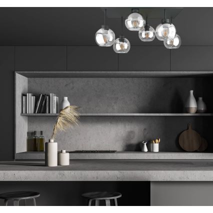 Candeeiro integrado NESSA 6xE27/60W/230V preto/transparente
