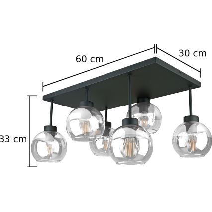 Candeeiro integrado NESSA 6xE27/60W/230V preto/transparente
