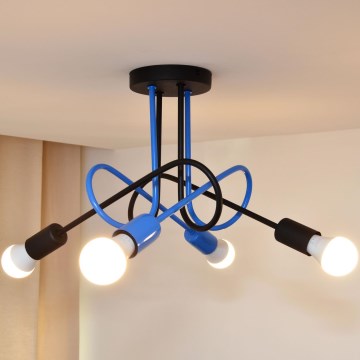 Candeeiro integrado OXFORD 4xE27/15W/230V preto/azul