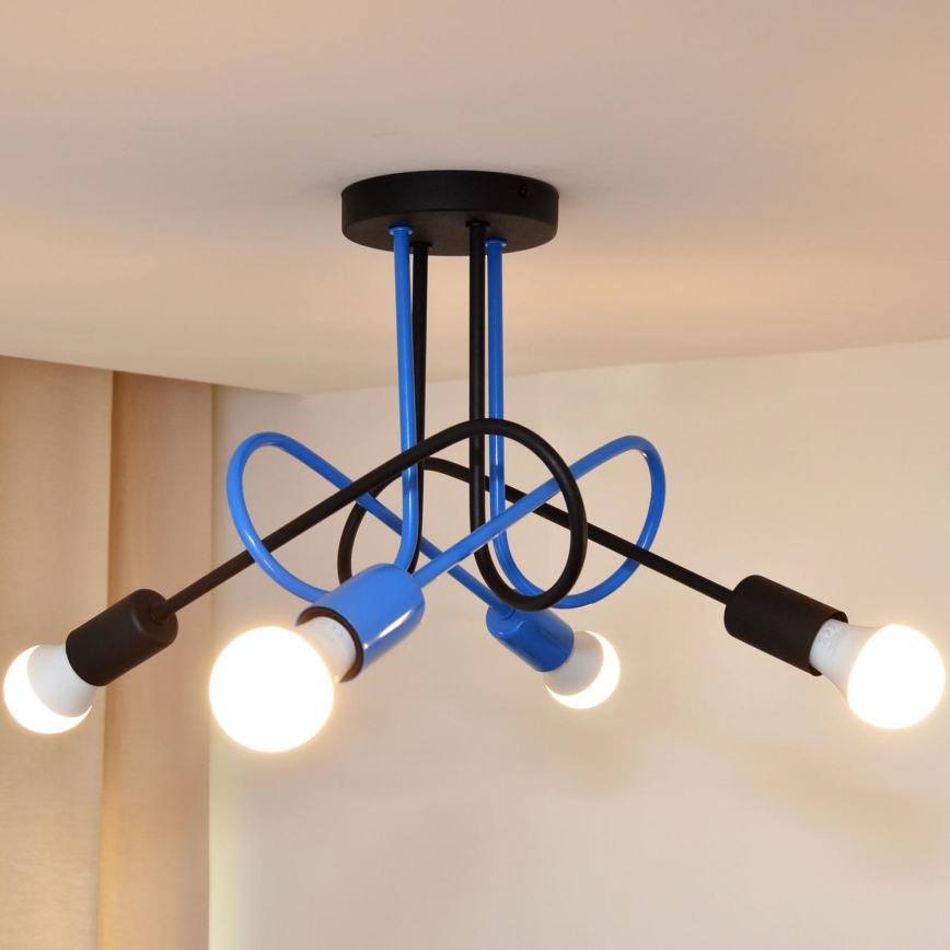 Candeeiro integrado OXFORD 4xE27/15W/230V preto/azul