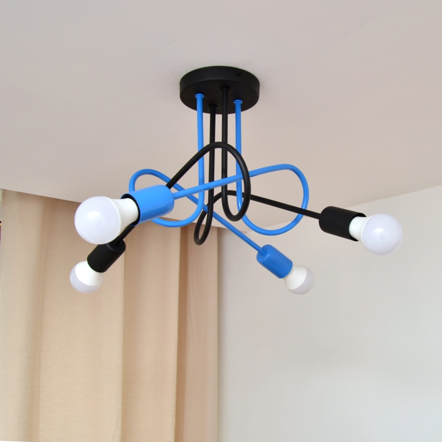 Candeeiro integrado OXFORD 4xE27/15W/230V preto/azul