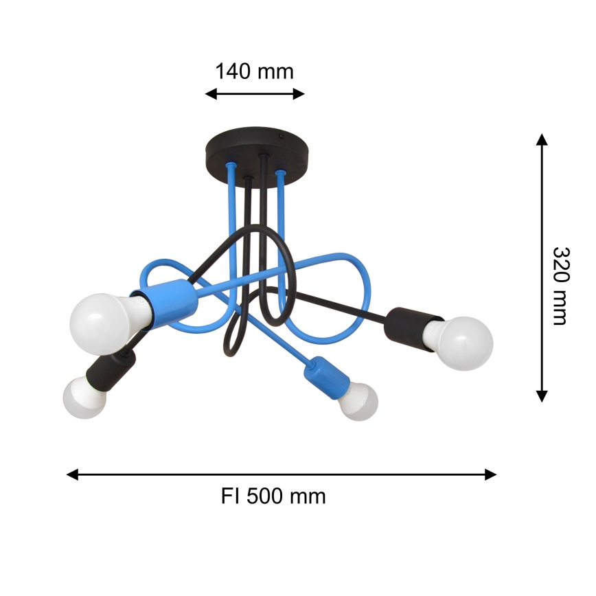 Candeeiro integrado OXFORD 4xE27/15W/230V preto/azul