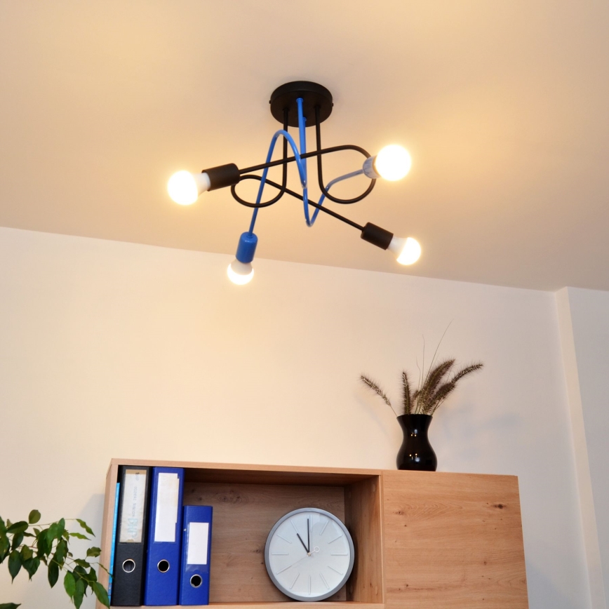 Candeeiro integrado OXFORD 4xE27/15W/230V preto/azul