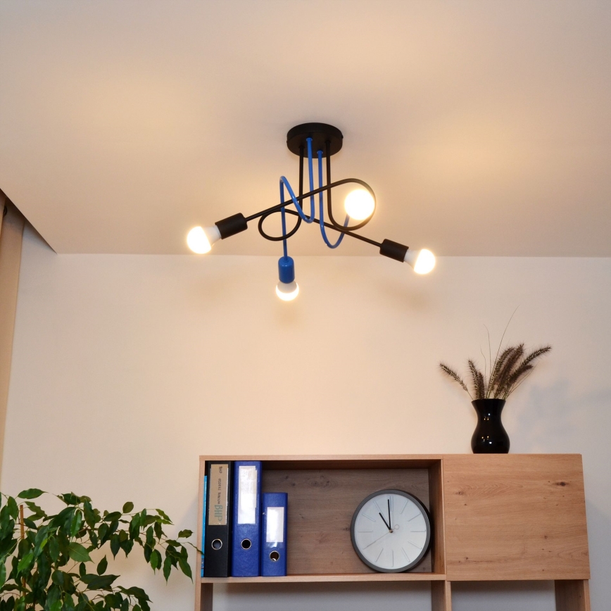 Candeeiro integrado OXFORD 4xE27/15W/230V preto/azul