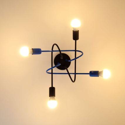 Candeeiro integrado OXFORD 4xE27/15W/230V preto/azul