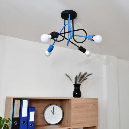 Candeeiro integrado OXFORD 4xE27/15W/230V preto/azul