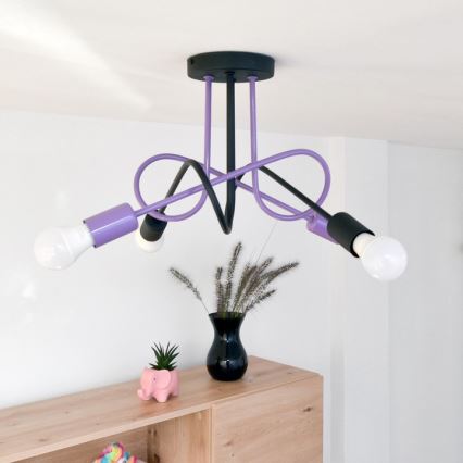 Candeeiro integrado OXFORD 4xE27/15W/230V preto/roxo