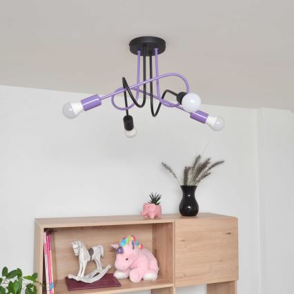Candeeiro integrado OXFORD 4xE27/15W/230V preto/roxo