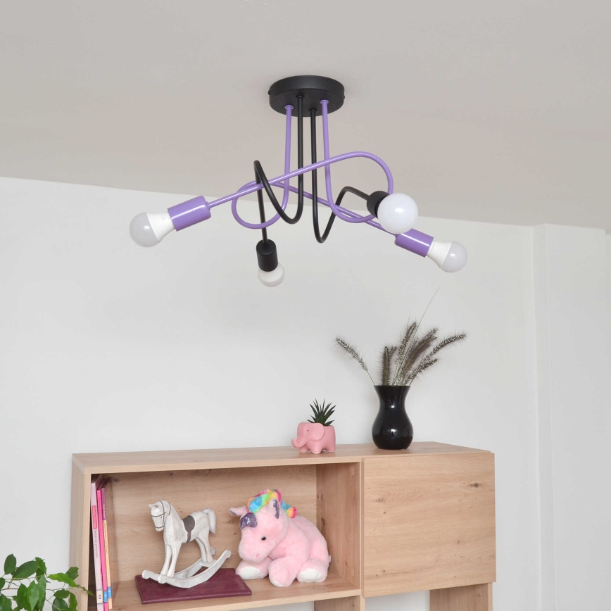Candeeiro integrado OXFORD 4xE27/15W/230V preto/roxo