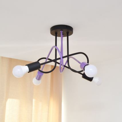 Candeeiro integrado OXFORD 4xE27/15W/230V preto/roxo