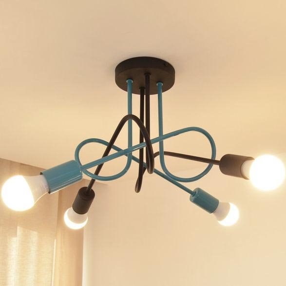 Candeeiro integrado OXFORD 4xE27/15W/230V preto/turquesa