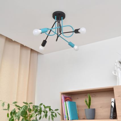Candeeiro integrado OXFORD 4xE27/15W/230V preto/turquesa