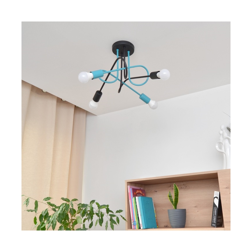 Candeeiro integrado OXFORD 4xE27/15W/230V preto/turquesa