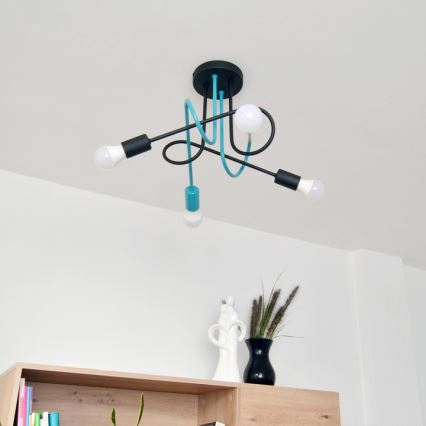 Candeeiro integrado OXFORD 4xE27/15W/230V preto/turquesa
