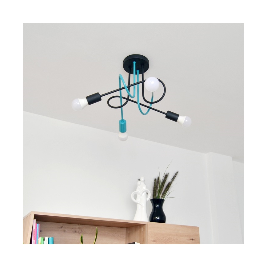 Candeeiro integrado OXFORD 4xE27/15W/230V preto/turquesa