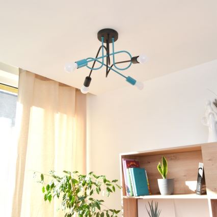 Candeeiro integrado OXFORD 4xE27/15W/230V preto/turquesa