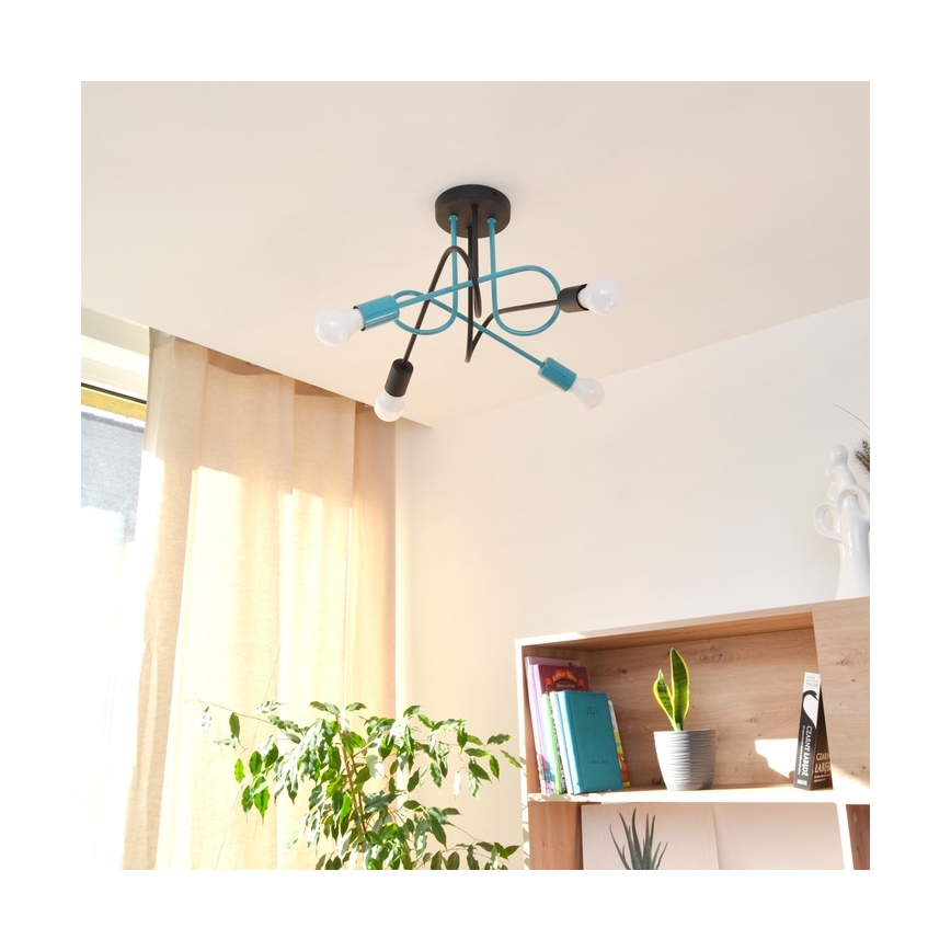 Candeeiro integrado OXFORD 4xE27/15W/230V preto/turquesa